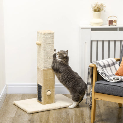 Pawhut Cat Scratching Post 79 cm Cat Scratcher with Hanging Ball Jute Post 59.5X39X79 cm Beige and Cream