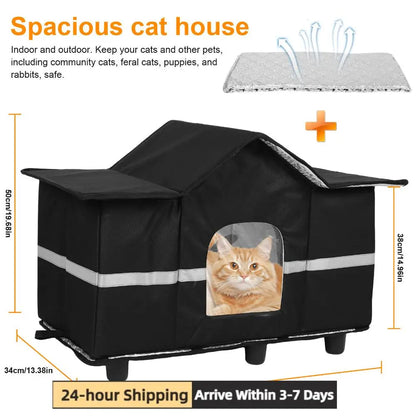 Waterproof Outdoor Large Cat Shelter & Roof Window Elevated Pet House Feral Cat House Can Be Used Indoors Winter Summer Outdoor