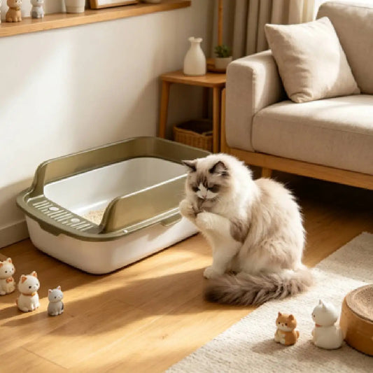 Sanitary Tray for Cats, Semi-Closed, with Higher Edges and Deeper Bottom, Available in Various Colors