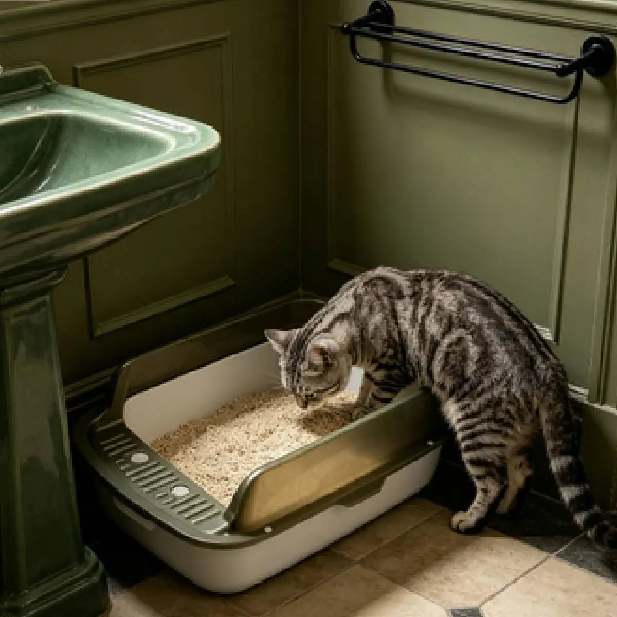 Sanitary Tray for Cats, Semi-Closed, with Higher Edges and Deeper Bottom, Available in Various Colors