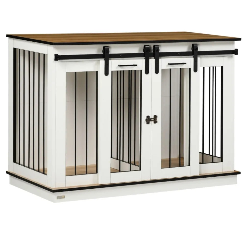 Dog Crate Furniture – Double Wooden Dog Crate for Large & Small Dogs, Indoor Dog Kennel