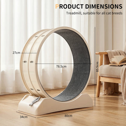 Cat Running Exercise Wheel Treadmill, Ultra-Quiet Safety Cat Training Toy, Removable Carpeted Runway for Running & Scratching 85.5*80*33.5cm