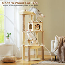 Wooden Cat Tree – Multi-Level Cat Tower with Condo, Hammock & Sisal Scratching Posts for Large Indoor Cats