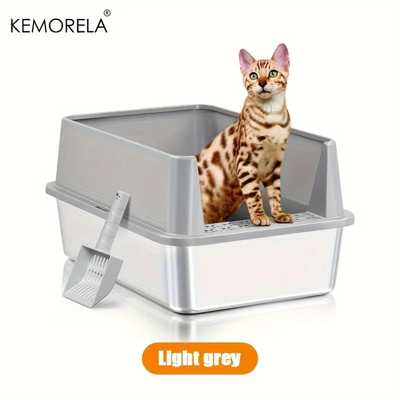 Super Large XL Stainless Steel Litter Box With Lid High Side Closed Large Litter Box Suitable For Large Small Cats With Scoop