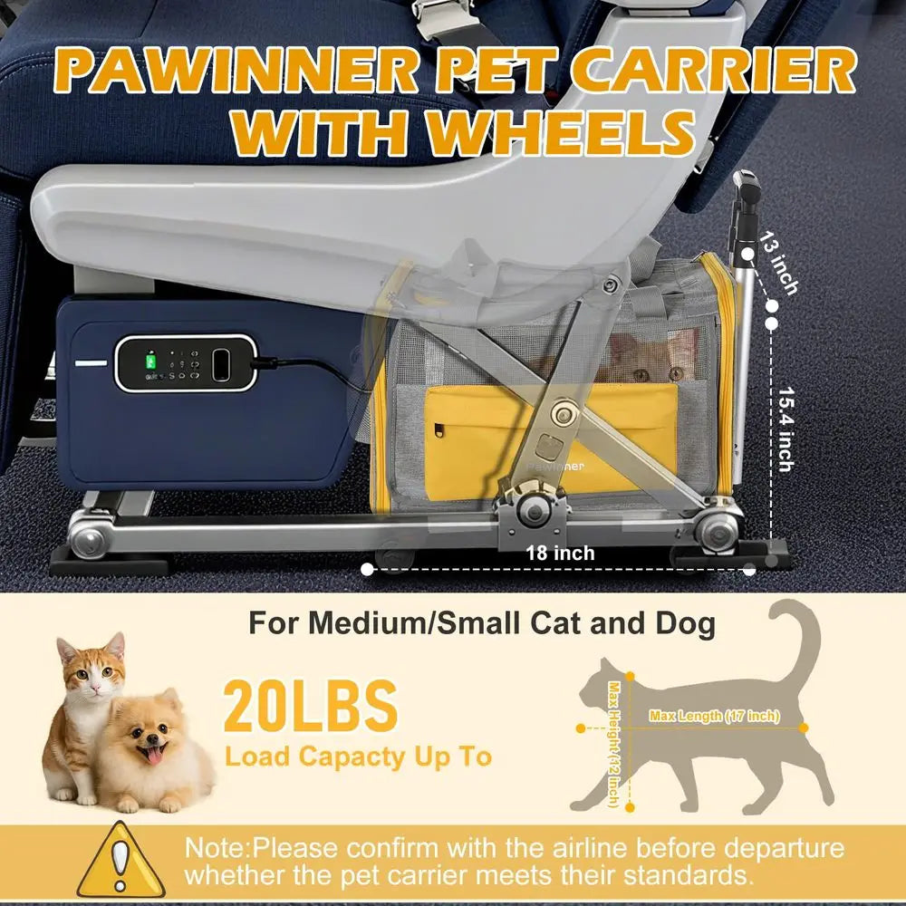 Pet Carrier with Wheels for Cats and Dogs Airline Approved, Large Cat Stroller Detachable Foldable Dog Trolley with Washable Pa
