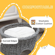 Wicker Cat House – 2-Tier Elevated Cat Bed with Washable Cushions, Pet Basket & Cat Den, 56 × 37 × 40 cm