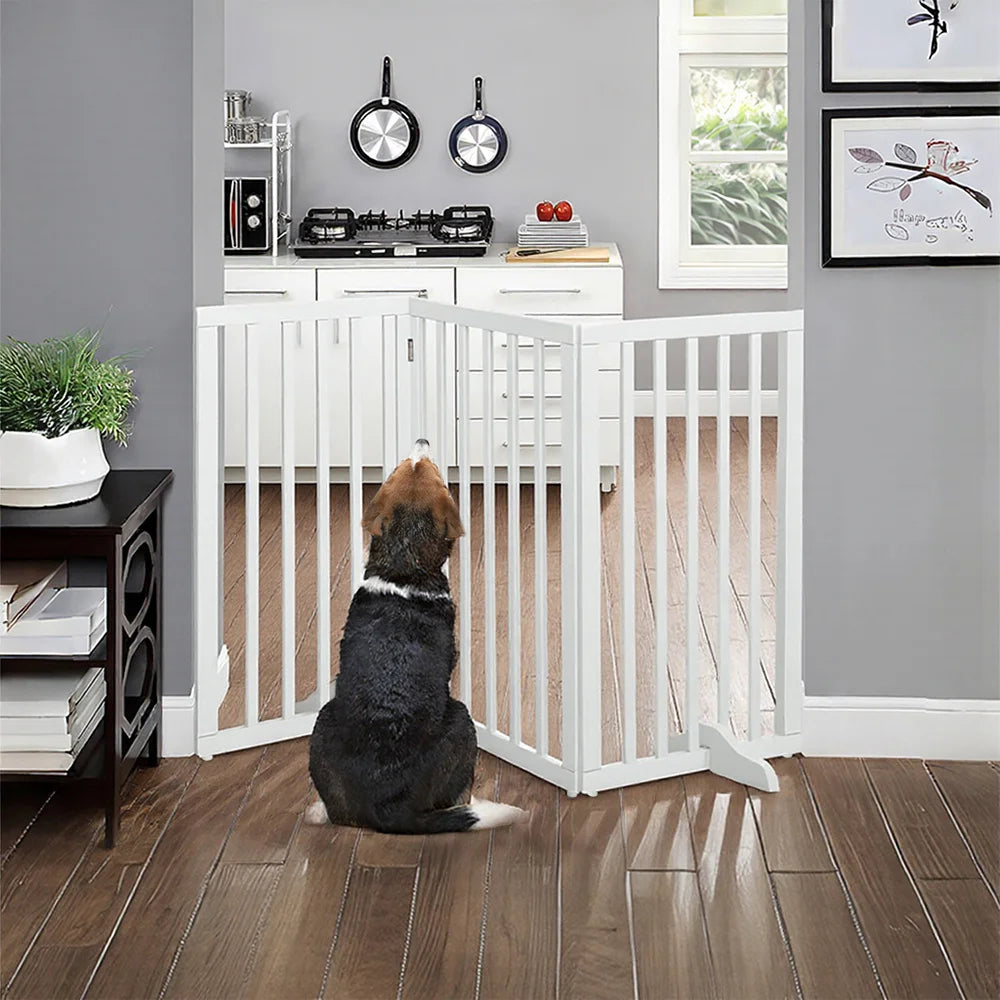 Wooden Foldable Dog Gate with Support Feet, Foldable Safety Pet Fence Freestanding Indoor Barrier for House, Doorway, Stairs, 3/4 Panels