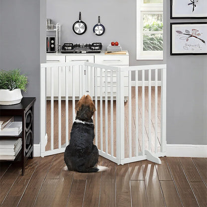 Wooden Foldable Dog Gate with Support Feet, Foldable Safety Pet Fence Freestanding Indoor Barrier for House, Doorway, Stairs, 3/4 Panels