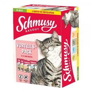 Katzenfutter nass Ragout in Gelee – Huhn, Pute, Thunfisch, 48 x 100 g – Schmusy