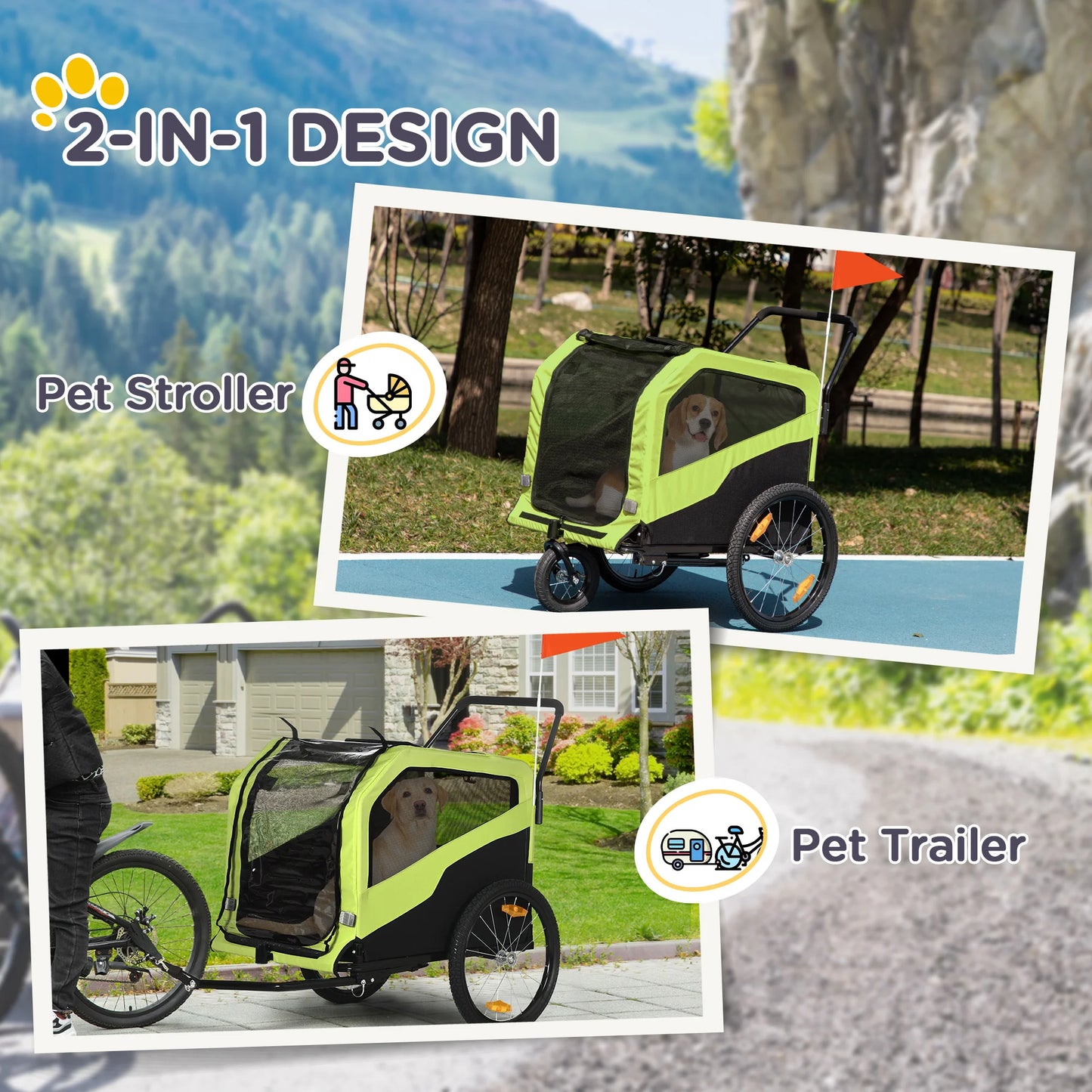 PawHut 2 in 1 Dog Bike Trailer Pet Stroller for Large Dogs W/ Hitch