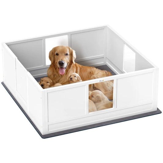 Dog Whelping Box – Puppy Birthing Box with Whelping Pad & Adjustable Entrance, 124 × 120 cm