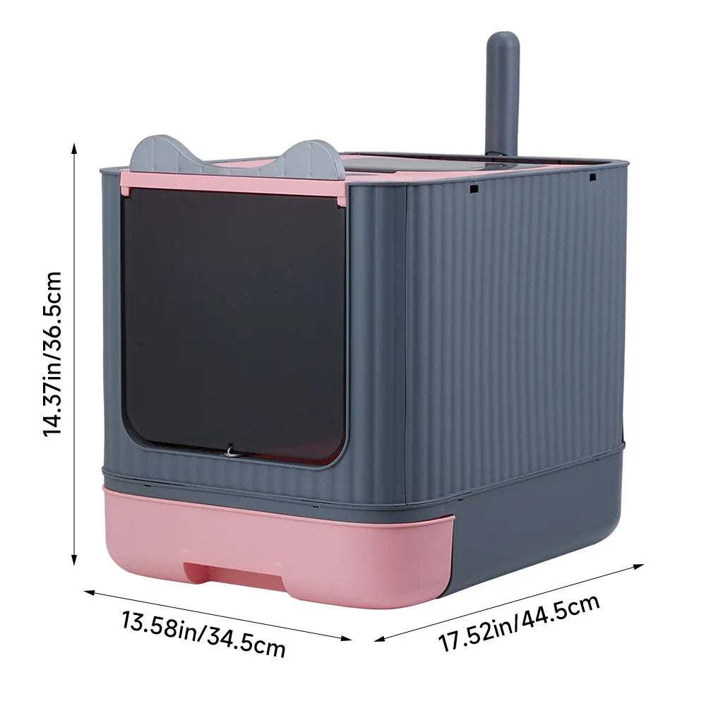 Multifunctional Cat Litter Box with Lid, Plastic Pet Toilet, Removable Litter Box, Large Cat Litter Box Hooded Litter Tray Drawer, UV Sterilization and Deodorization It Can Provide Your Cat with A Comfortable Place for Using The Toilet, 44.5x36.5x34.5cm,
