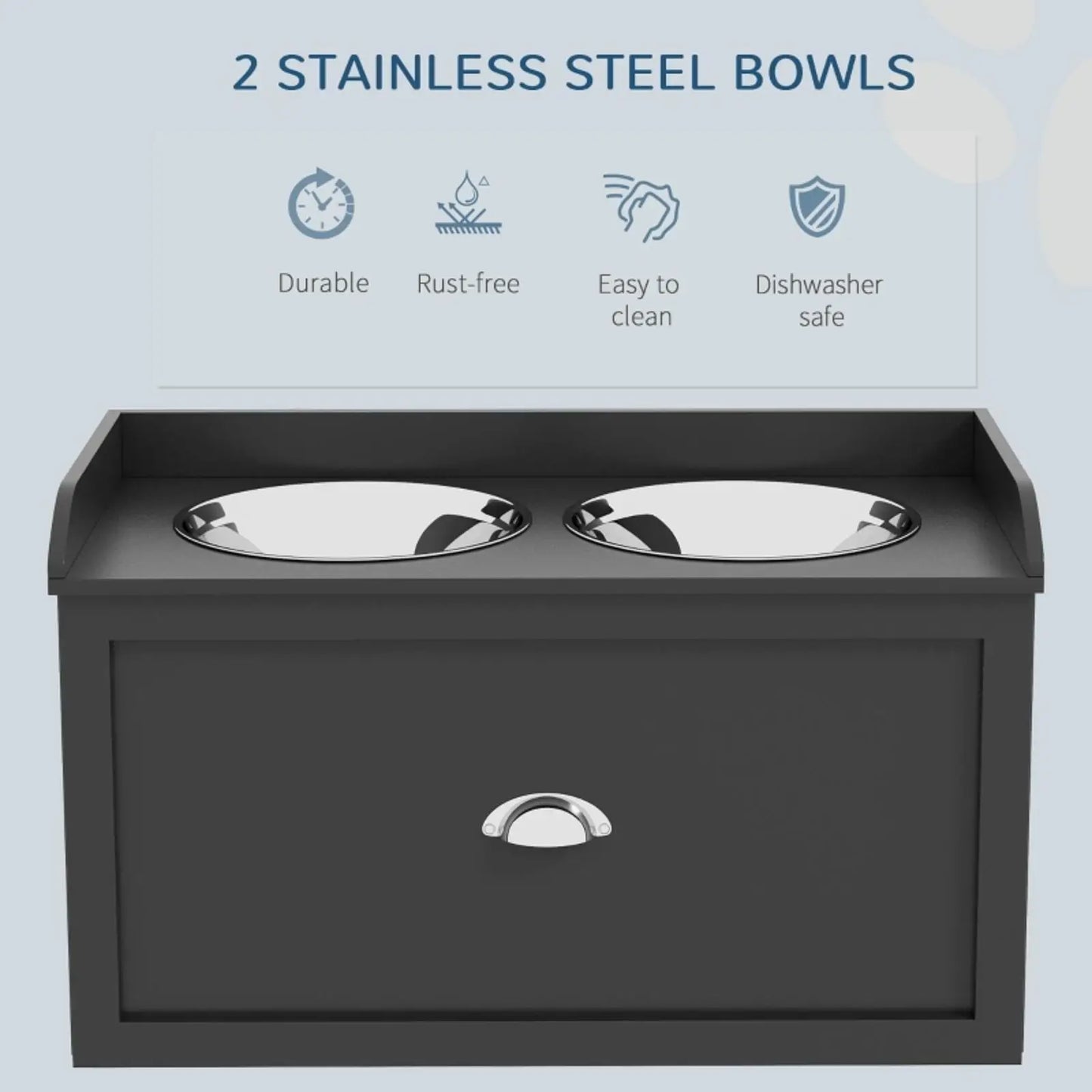 Raised Dog and Cat Feeding Station with 21L Storage Stainless Steel Bowls Pet Beds Furniture Set for Home Food Management