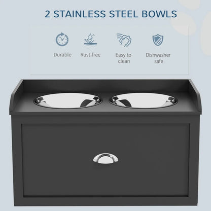 Raised Dog and Cat Feeding Station with 21L Storage Stainless Steel Bowls Pet Beds Furniture Set for Home Food Management