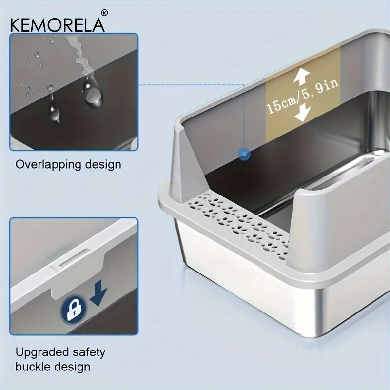 Super Large XL Stainless Steel Litter Box With Lid High Side Closed Large Litter Box Suitable For Large Small Cats With Scoop