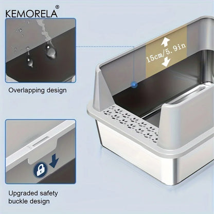 Super Large XL Stainless Steel Litter Box With Lid High Side Closed Large Litter Box Suitable For Large Small Cats With Scoop