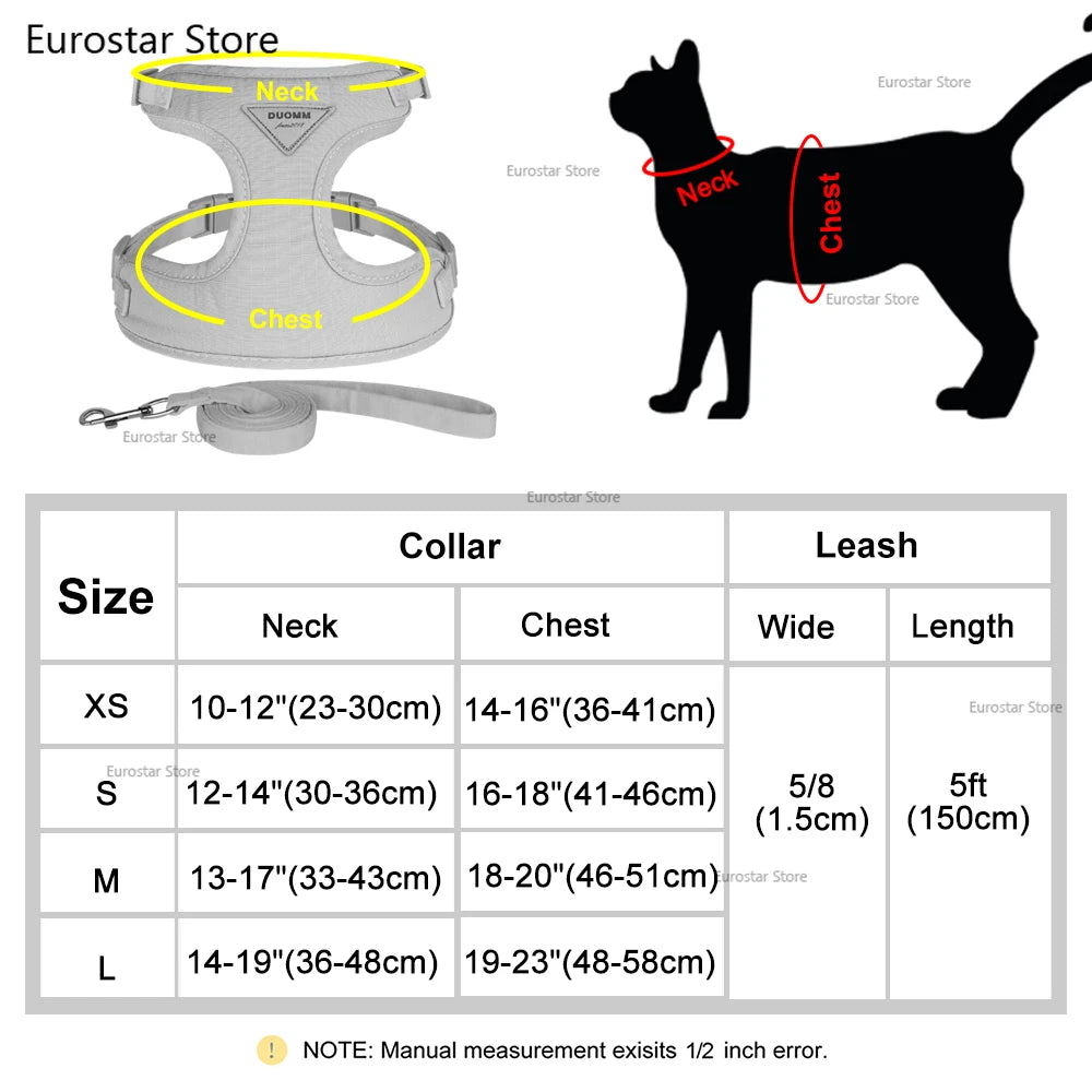 Breathable Nylon Mesh Dog Cat Harness Leash Set Soft Suede Fabric Puppy Cat Harnesses Vest Lead For Small Medium Dogs Cats