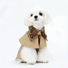 British Style Dog Coat - Beige Brown Plaid Adjustable Strap Winter Outerwear for Dogs