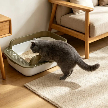 Sanitary Tray for Cats, Semi-Closed, with Higher Edges and Deeper Bottom, Available in Various Colors