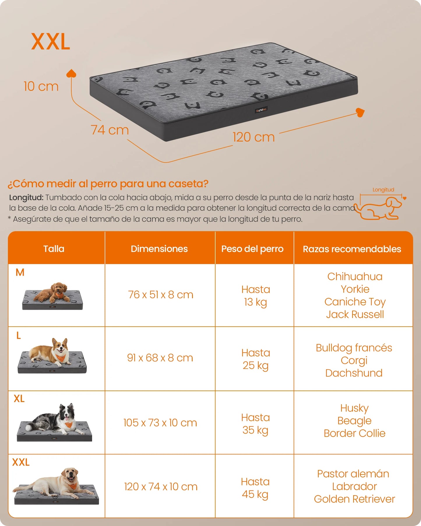 Feandrea Orthopedic Dog Bed, Large Washable Dog Bed Mattress for Dog Crate, Dove Grey