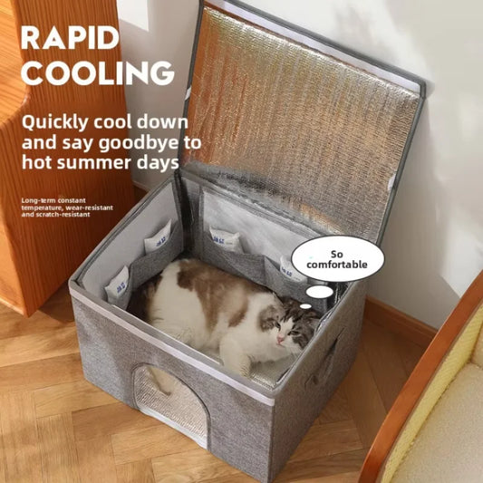 New Summer Cool Cat Nest Portable Foldable Pet Cooling House with Homemade Ice Bag Air Conditioning Cat Nest for Cats