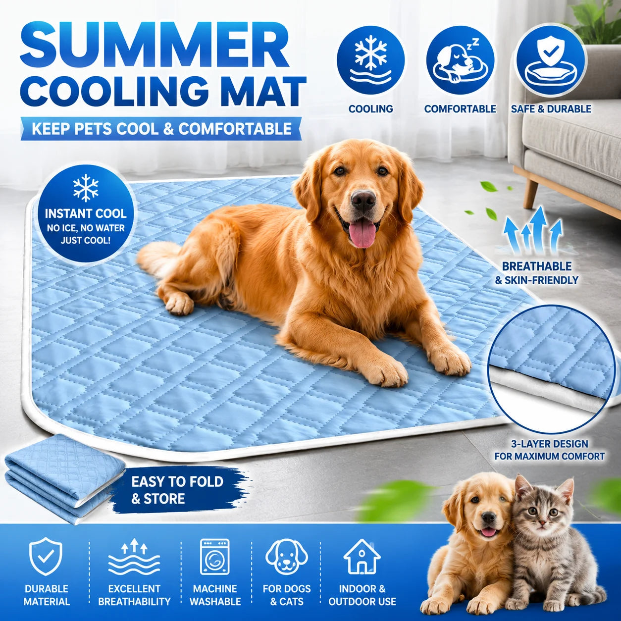 New Dog Cooling Mat Summer Washable Portable Pet Coolings Pad for Dogs Cat Ice Silk Blanket Sofa Breathable Sleeping Mat