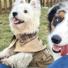 British Style Dog Coat Spring Brown Plaid Pet Outerwear with Adjustable Strap for Small Dog Puppy Trench Coat Cape Pet Coat