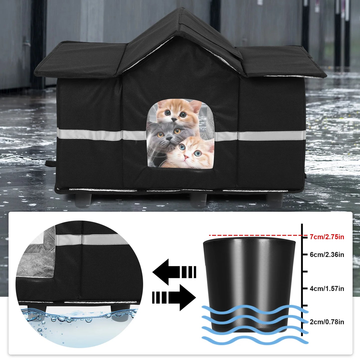 Waterproof Outdoor Large Cat Shelter & Roof Window Elevated Pet House Feral Cat House Can Be Used Indoors Winter Summer Outdoor