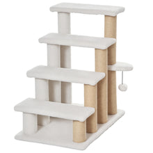 4-Level Cat Stairs - Soft Plush Sisal Scratching Post - Hanging Ball - Gray Pet Tower