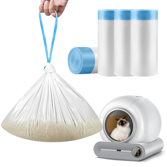 60Pcs Self Cleaning Cat Litter Box Liners 9-11 Gallon Drawstring Waste Bags Tear Resistant Leak Proof Odor Blocking Refill Bags for Automatic Cat Toilet Use