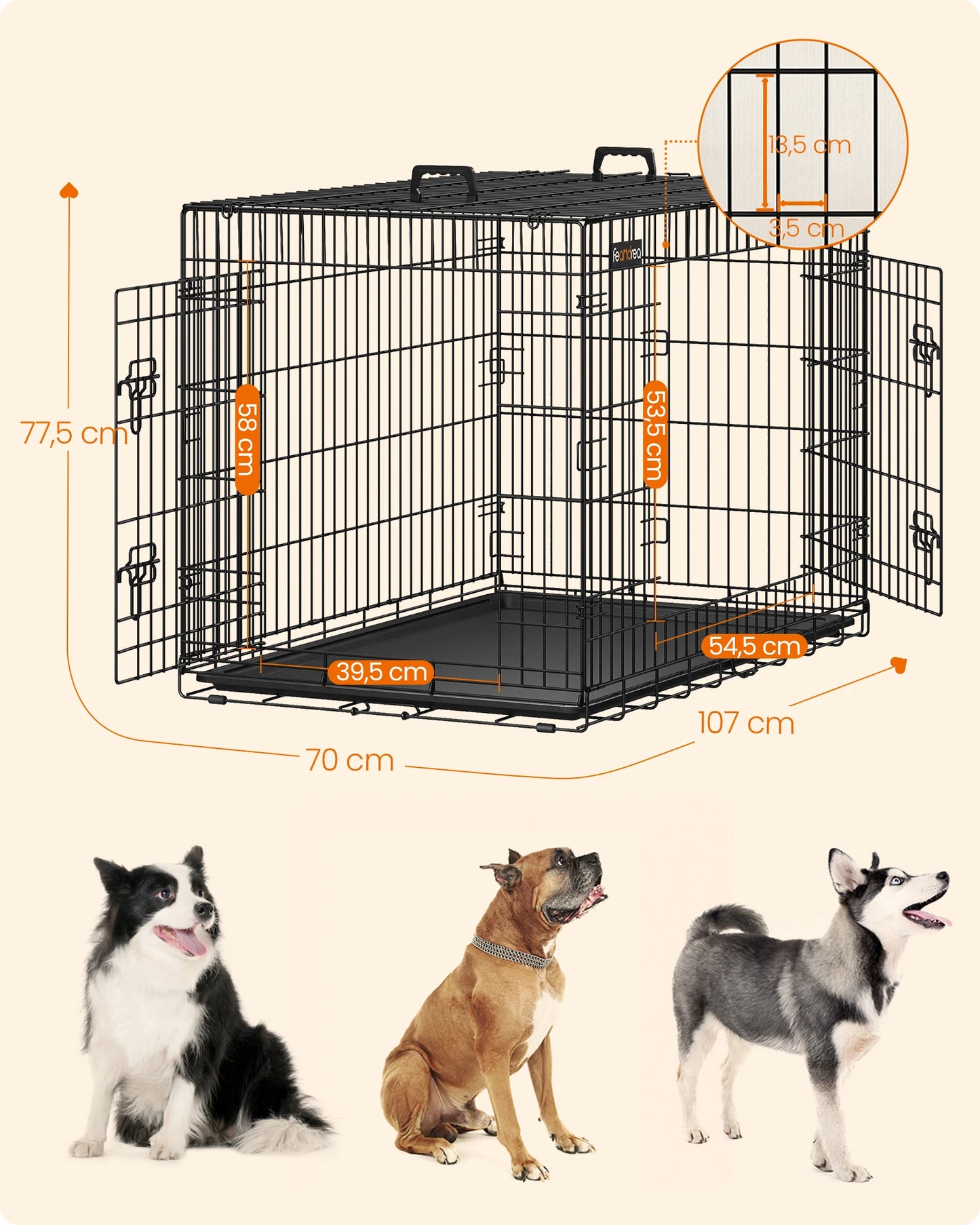 Feandrea Dog Crate Dog Cage, 42 inch Foldable Puppy Pet Cage Puppy Dog Crates Training Cage with 2 Doors,Black