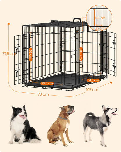 Feandrea Dog Crate Dog Cage, 42 inch Foldable Puppy Pet Cage Puppy Dog Crates Training Cage with 2 Doors,Black