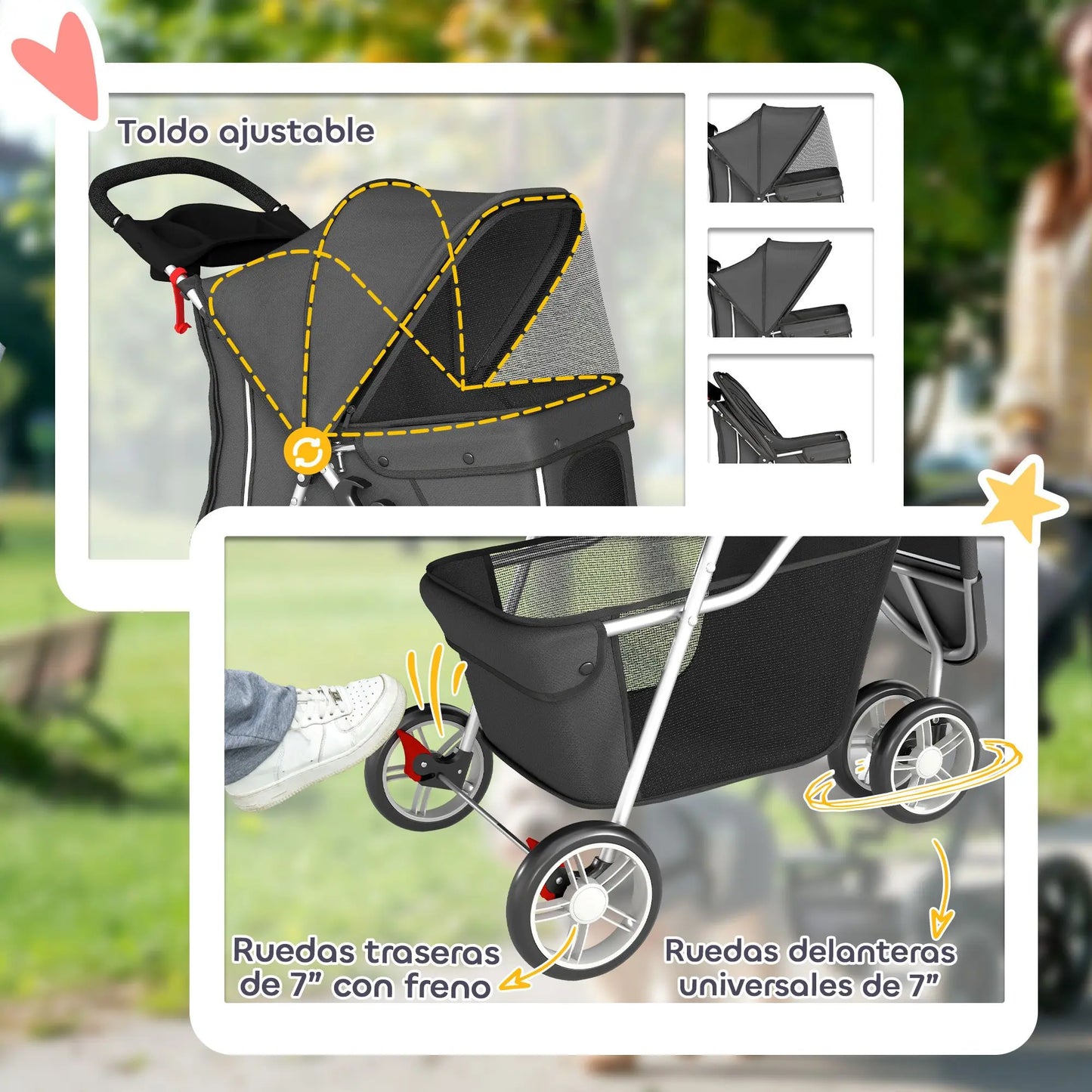 Pawhut Stroller for Small Dogs with Storage Basket, Mesh Windows and Safety Belt 77X44X102 cm