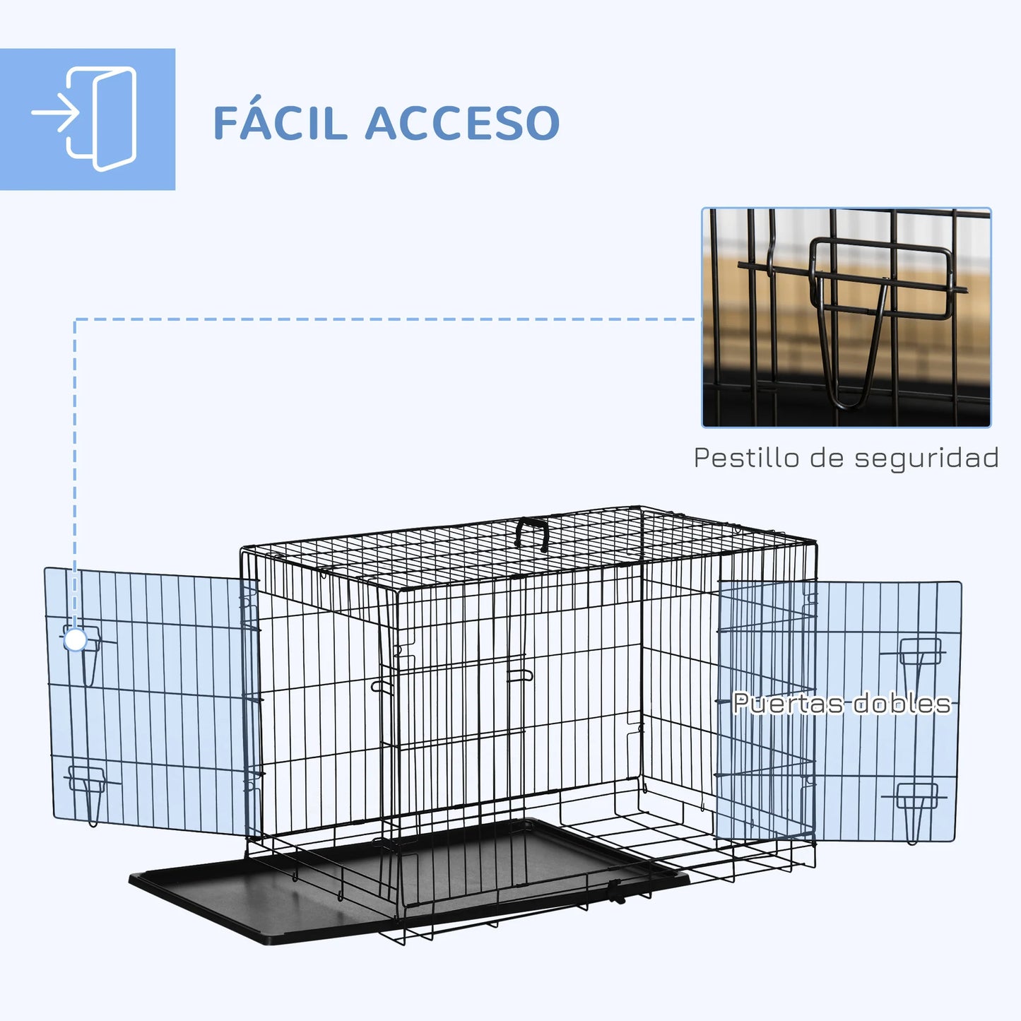 Pawhut Foldable Dog Cage Dog Carrier with 2 Doors Removable Tray Carrying Handle 92X57X62.5 cm Black