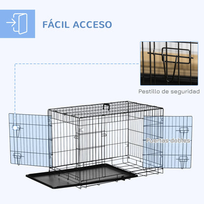 Pawhut Foldable Dog Cage Dog Carrier with 2 Doors Removable Tray Carrying Handle 92X57X62.5 cm Black