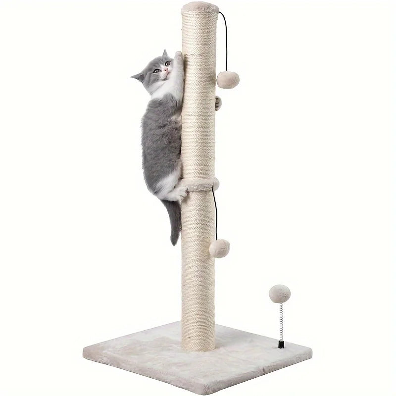 Sisal Cat Scratching Post for Indoor Cats 34-Inch – Heavy-Duty Scratching Pole with Hanging Ball