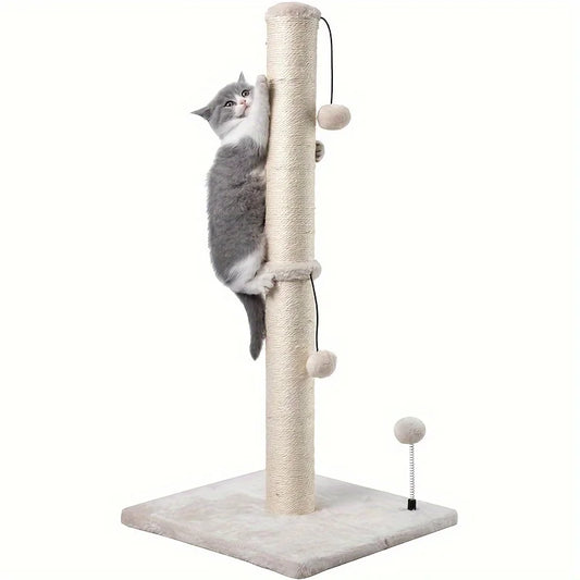 Sisal Cat Scratching Post for Indoor Cats 34-Inch – Heavy-Duty Scratching Pole with Hanging Ball