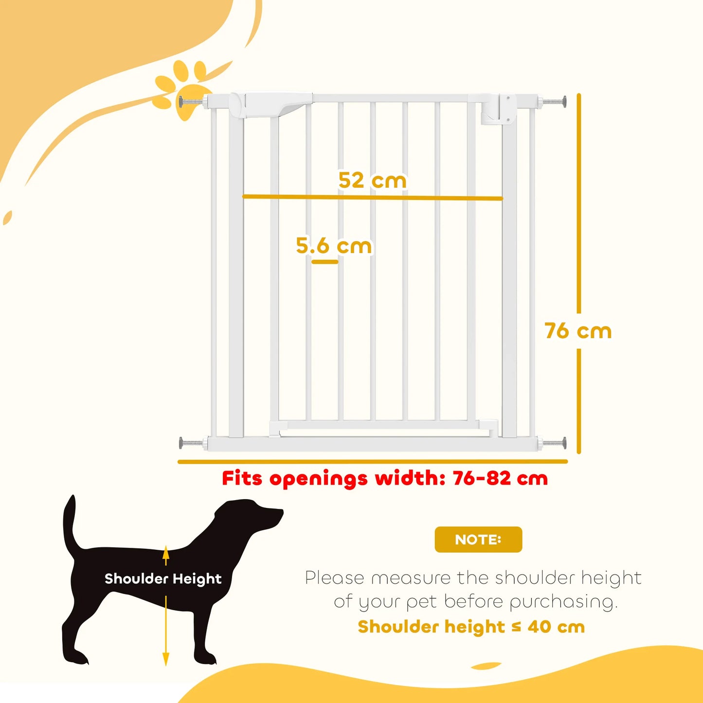 PawHut Pet Safety Gate, 76-82cm Wide Baby Stair Gate with Auto-Close