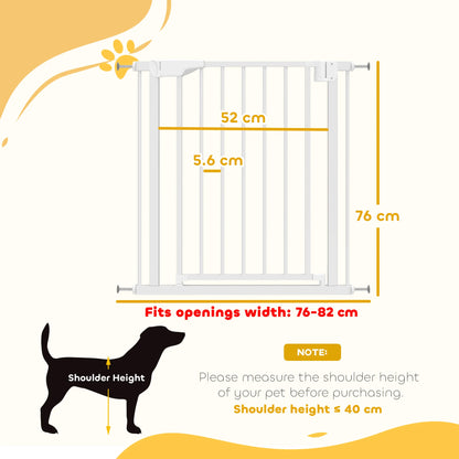 PawHut Pet Safety Gate, 76-82cm Wide Baby Stair Gate with Auto-Close
