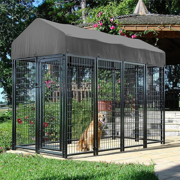Heavy Duty Large Dog Kennel - Welded Metal Outdoor Pet Run with Roof