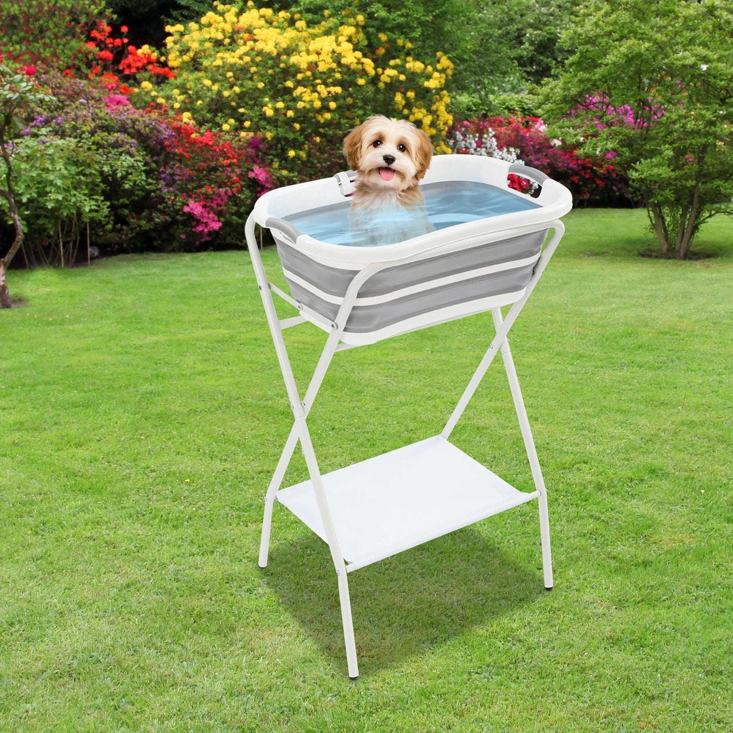 Foldable Small Pet Bathtub with Stand And Drainage Tube - Safety Belt Smooth Edge Storage Rack for Easy Cleaning And Use