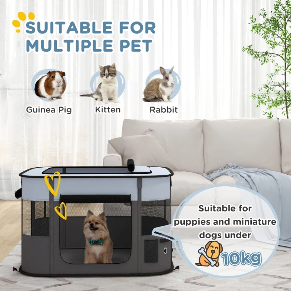 PINGGO Foldable Dog Pen with Storage Bag for Indoor/Outdoor Use, Portable Pet playpen, with Ground Stakes - Grey