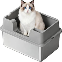 Extra Large Enclosed Stainless Steel Cat Litter Box, Metal Litter Pan for Big Cats, High Wall Sides & Non-Stick Bottom, Anti-Lea