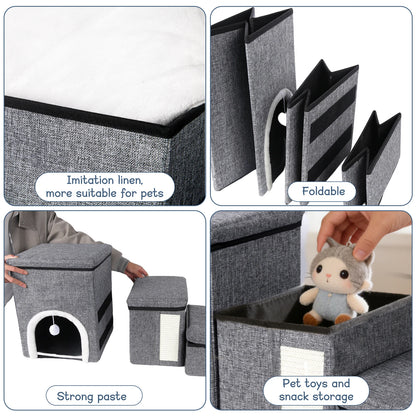 Multifunctional Dog Stairs 3 Step Pet Ramp with Storage & Rest Place Foldable Cat Dog Ladder for Bed Sofa Climbing Pet Furniture
