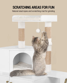 Cat Scratching Post with Cat Litter Cabinet, Cat Cabinet, 4-in-1 Modern Cat House with Large Platform, with Sisal Scratching Mat