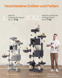 Kratzbaum XXL 206 cm für große Katzen – mit Höhlen & Hängematte