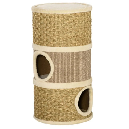 Cat Scratching Barrel Kitten Tree Tower Pet Furniture Climbing Frame Covered with Sisal&Seaweed Rope Cozy Platform Soft Plush