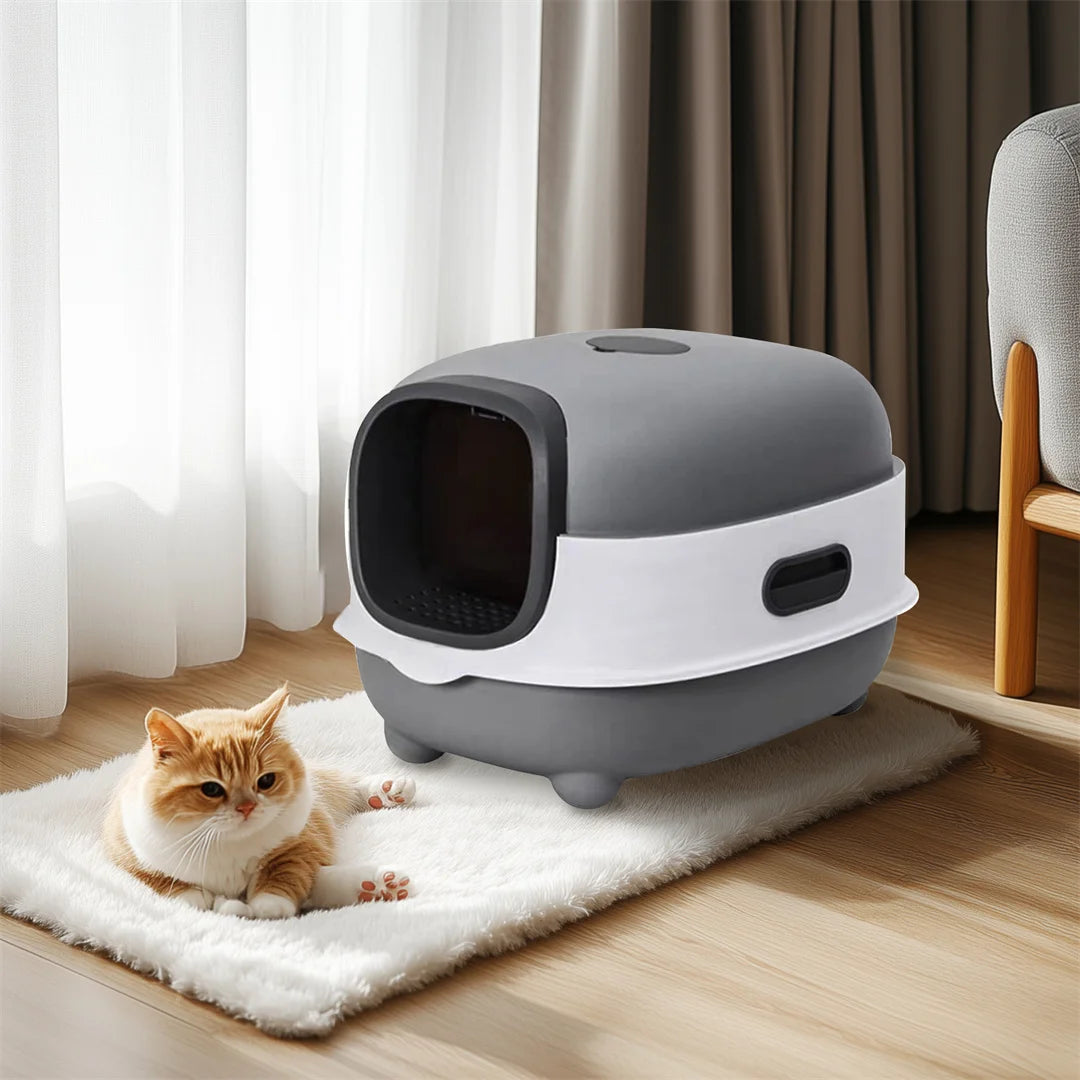 Hooded Cat Litter Pan Box with Litter Scoop Front Entry Enclosed Toilet Tray for All Cat Breeds,Easy Clean Anti-splash Design