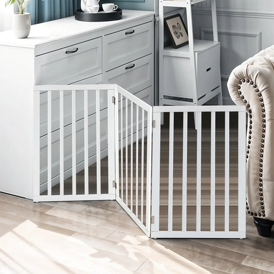 Wooden Foldable Dog Gate with Support Feet, Foldable Safety Pet Fence Freestanding Indoor Barrier for House, Doorway, Stairs, 3/4 Panels