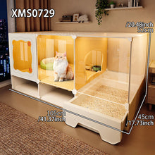 Cat Cage with Drawer-Style Litter Box, Indoor Cat House with Toilet, Cat Cabinet, Cat Villa with One Bedroom, One Living Room, and One Bathroom